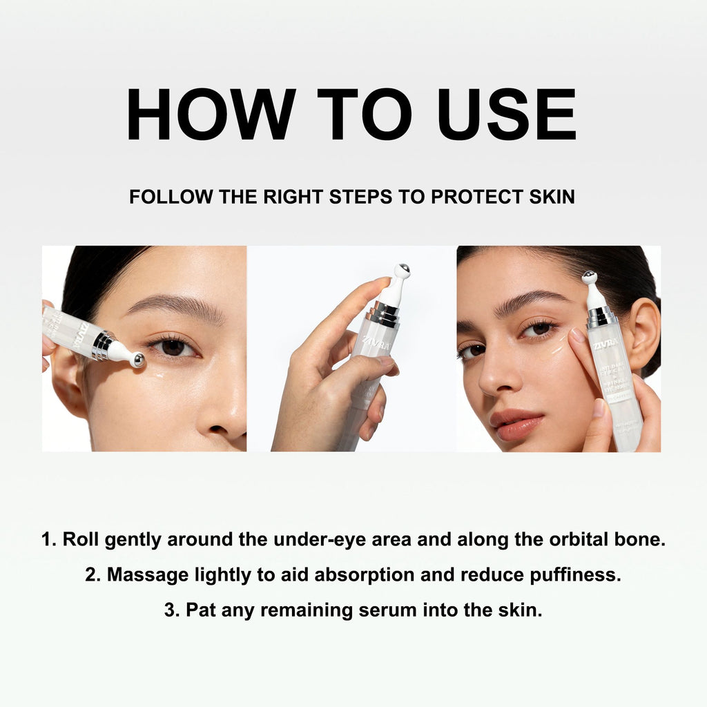 ZIVRA Anti Dark Circle Eye Serum with 5% Caffeine – De-Puffing & Anti-Ageing Under Eye Serum with 360° Roller Applicator 20ml
