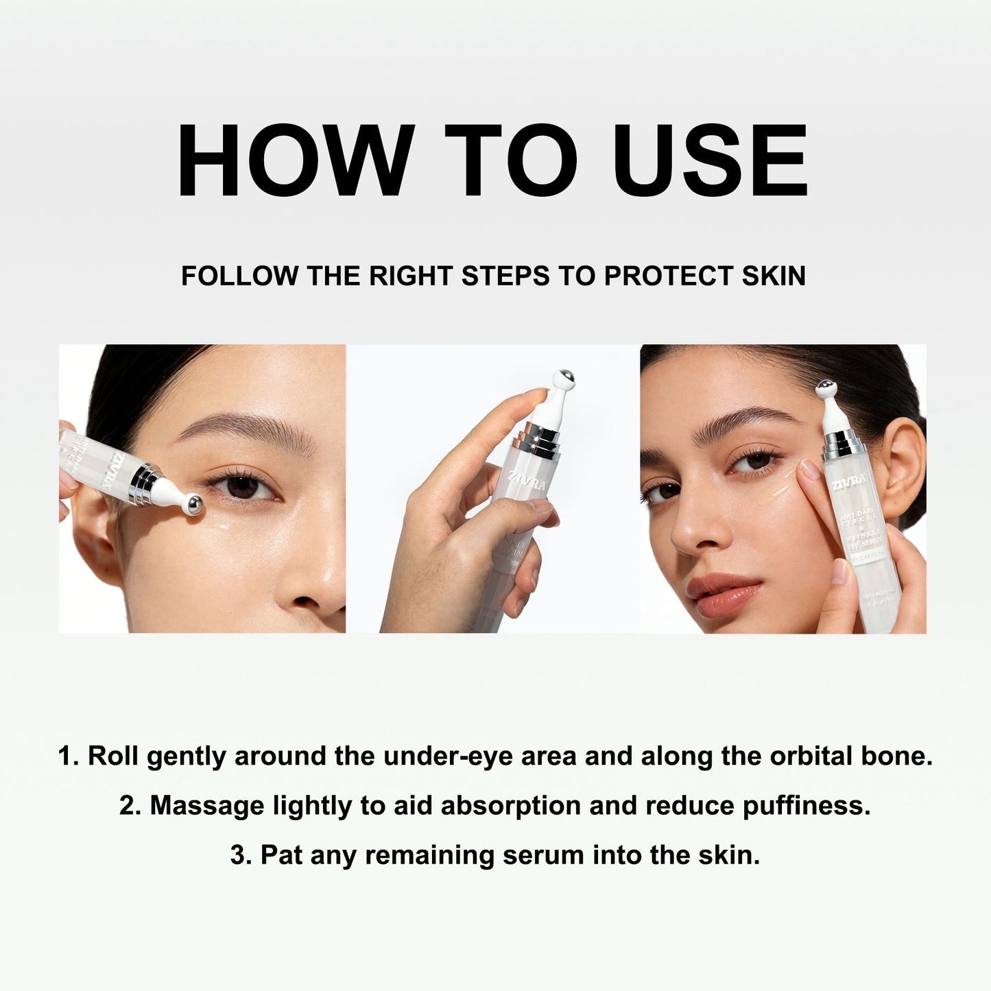 ZIVRA Anti Dark Circle Eye Serum with 5% Caffeine – De-Puffing & Anti-Ageing Under Eye Serum with 360° Roller Applicator 20ml