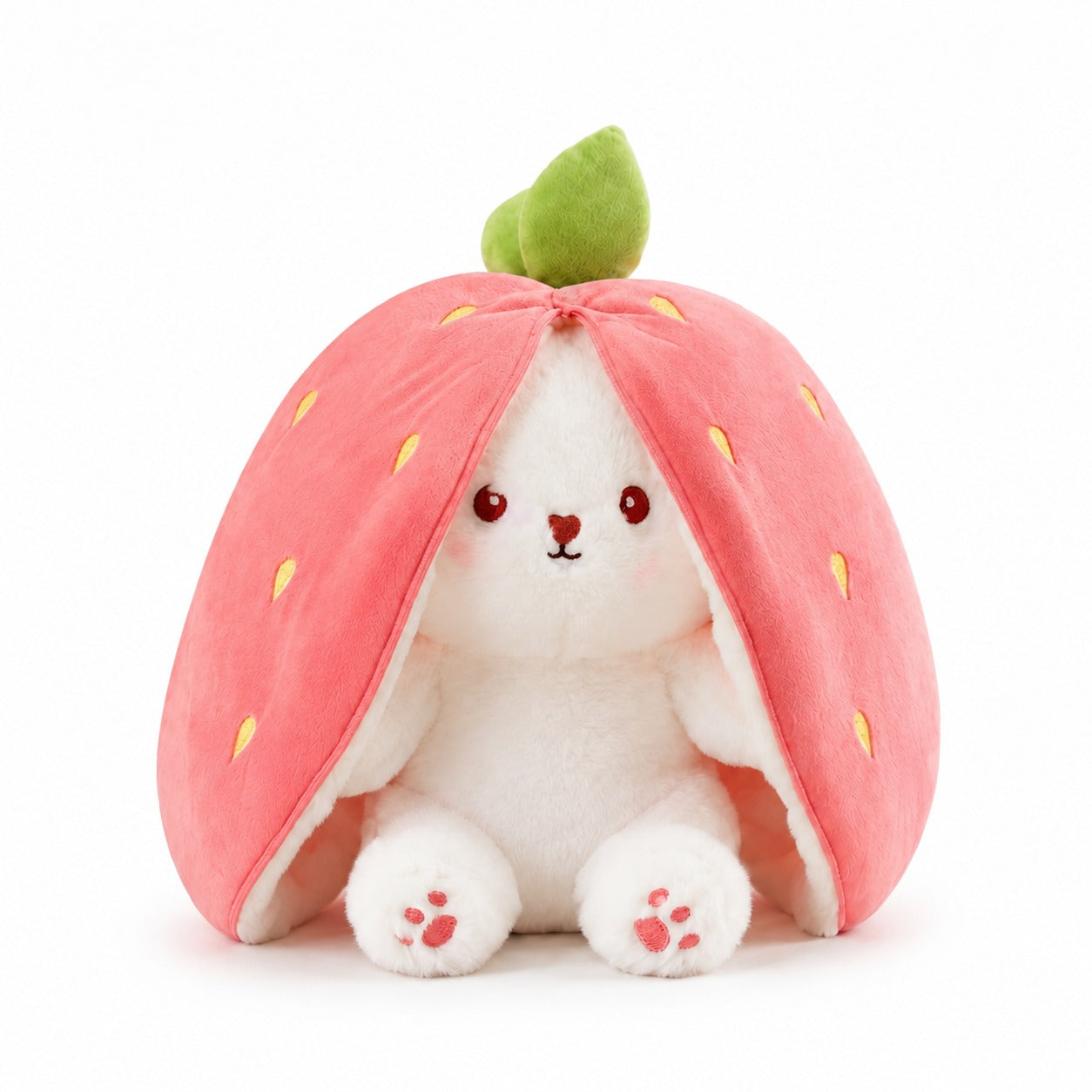 2-in-1 Unzip Bunny Plush Strawberry – Soft Stuffed Bunny Hidden Inside Strawberry Plush Toy for Kids & Gifts
