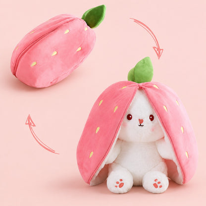 2-in-1 Unzip Bunny Plush Strawberry – Soft Stuffed Bunny Hidden Inside Strawberry Plush Toy for Kids & Gifts